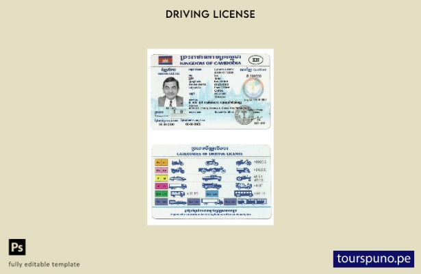 Plantilla de licencia de conducir de Camboya lista para imprimir